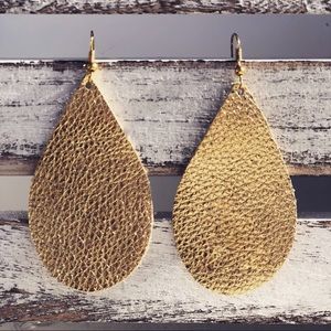 Gold Leather Drop Earrings